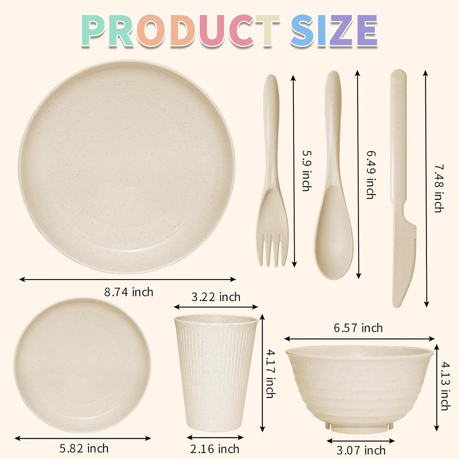 42 Pcs Wheat Straw Dinnerware Set - Unbreakable Reusable Beige
