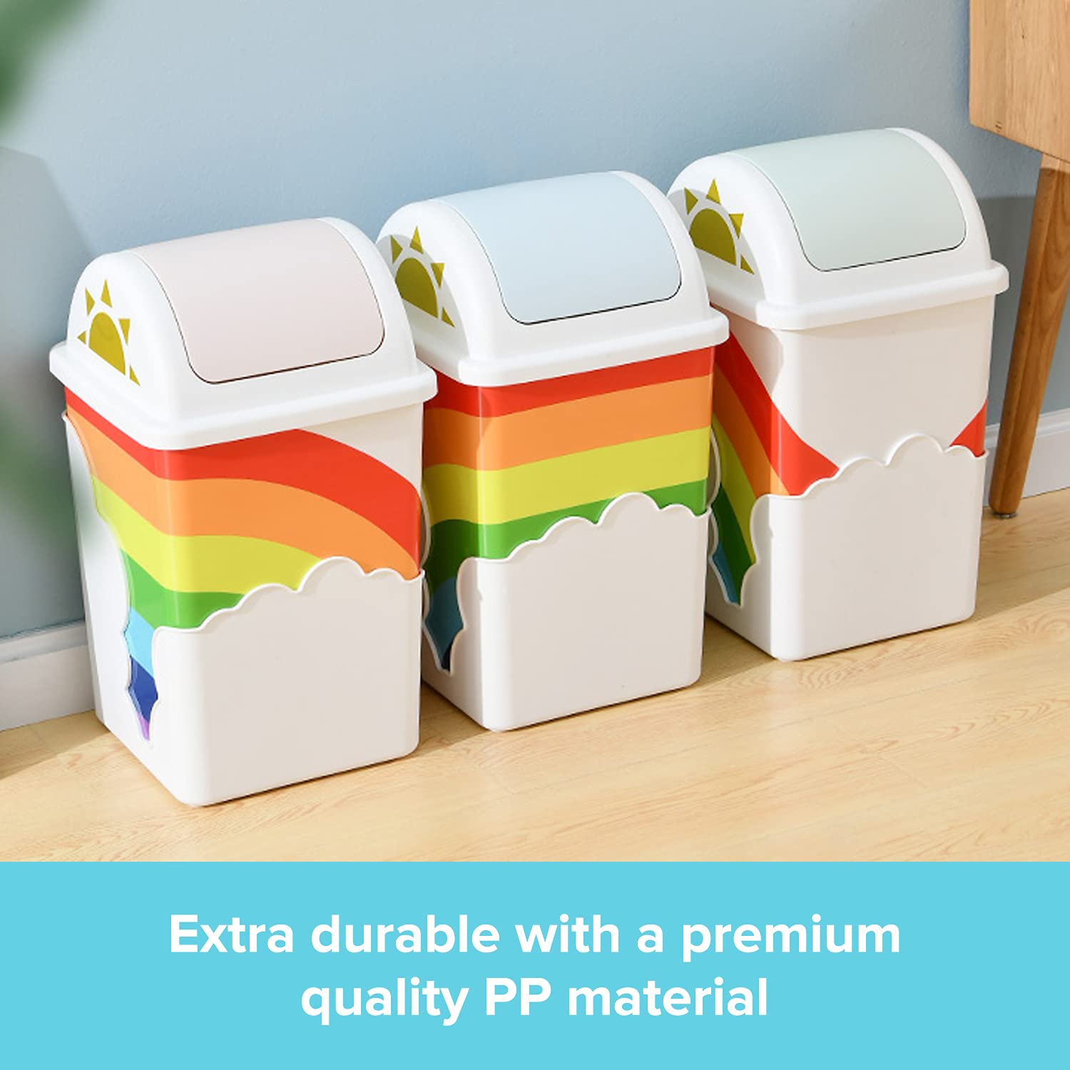 Rainbow Trash Can for Kids Room with Swing Top Lid