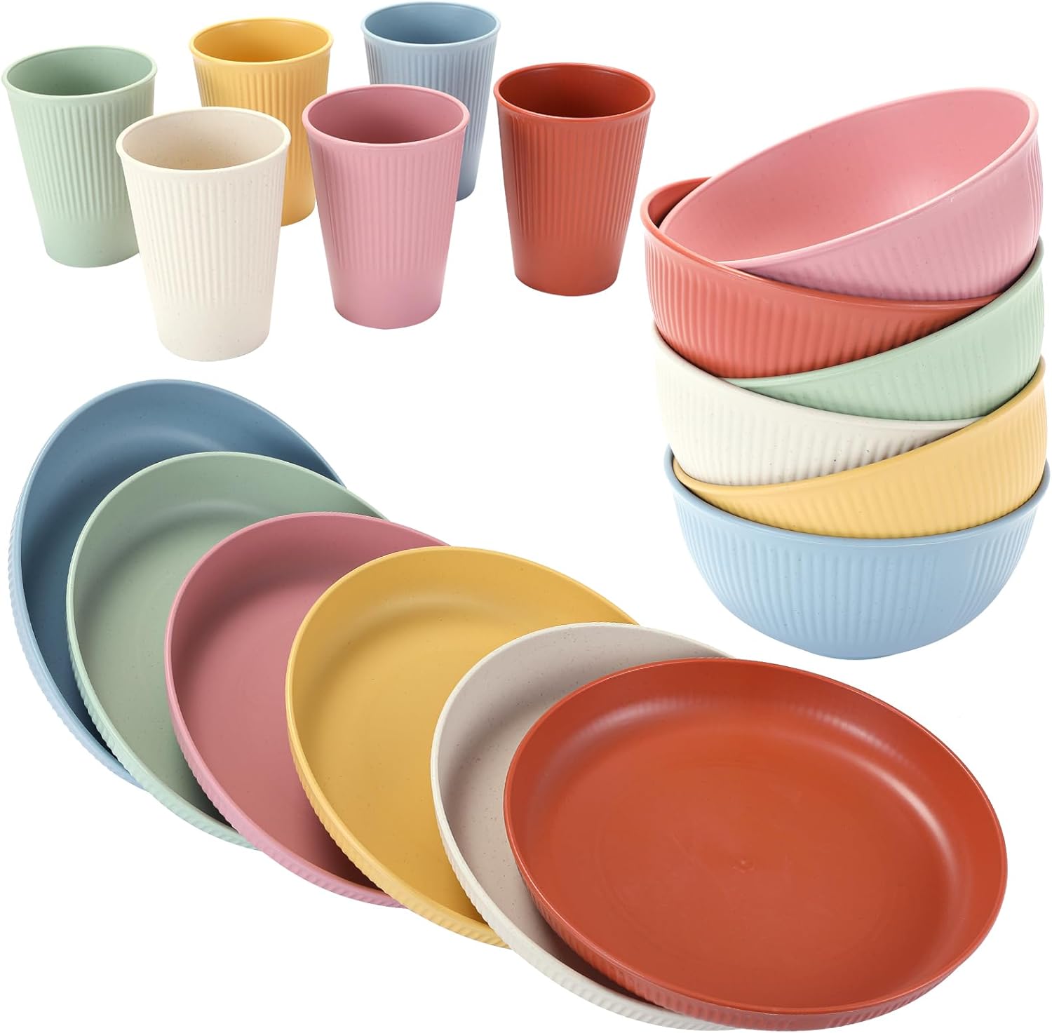 Dotpilgo 18PCS Wheat Straw Dinnerware Set for 6