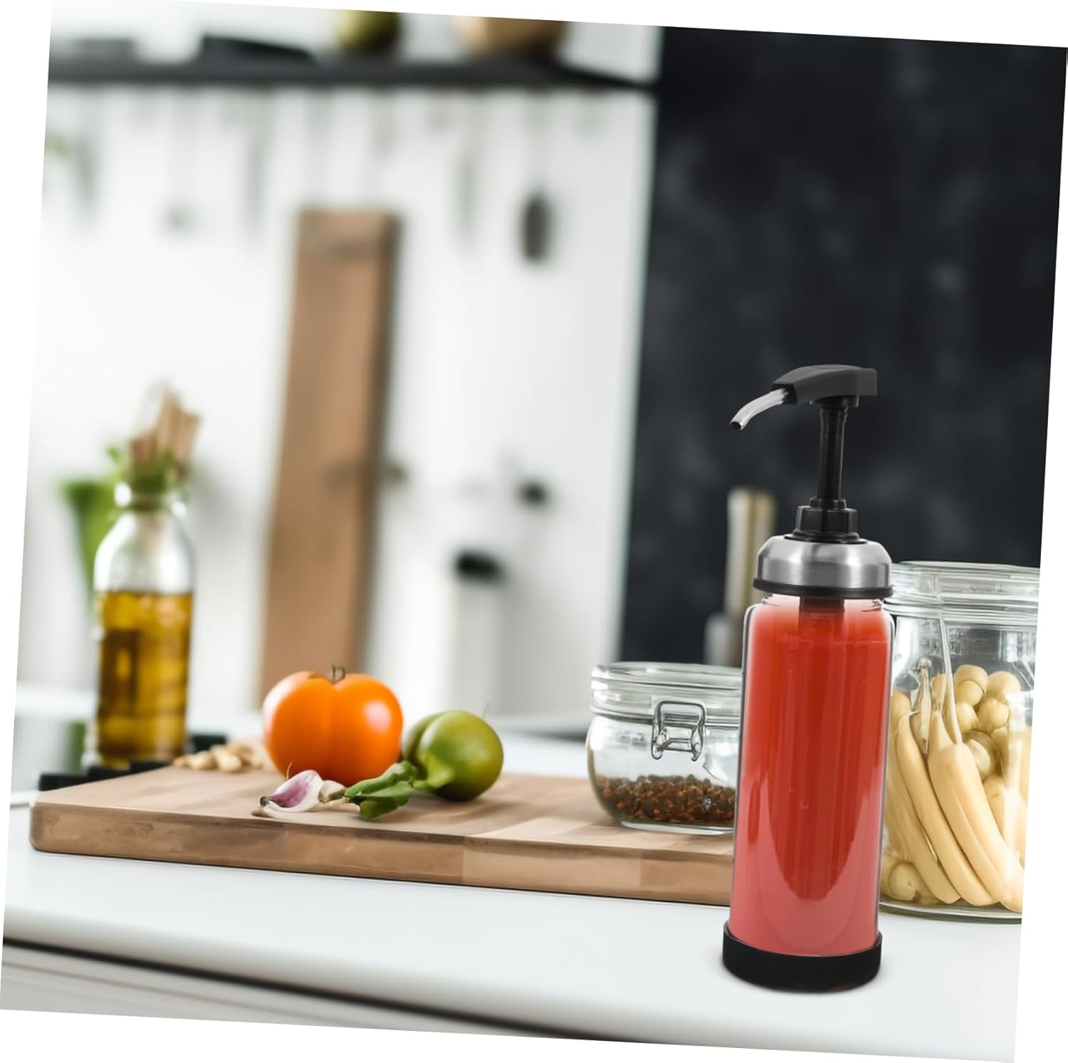 500ml Glass Steel Squeeze Sauce Bottle - Black Condiment Dispenser