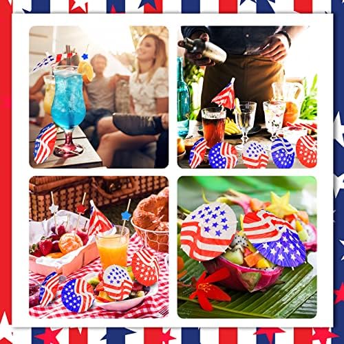 160 Pieces 4th of July Cocktail Picks with US Flag Paper Umbrellas 1