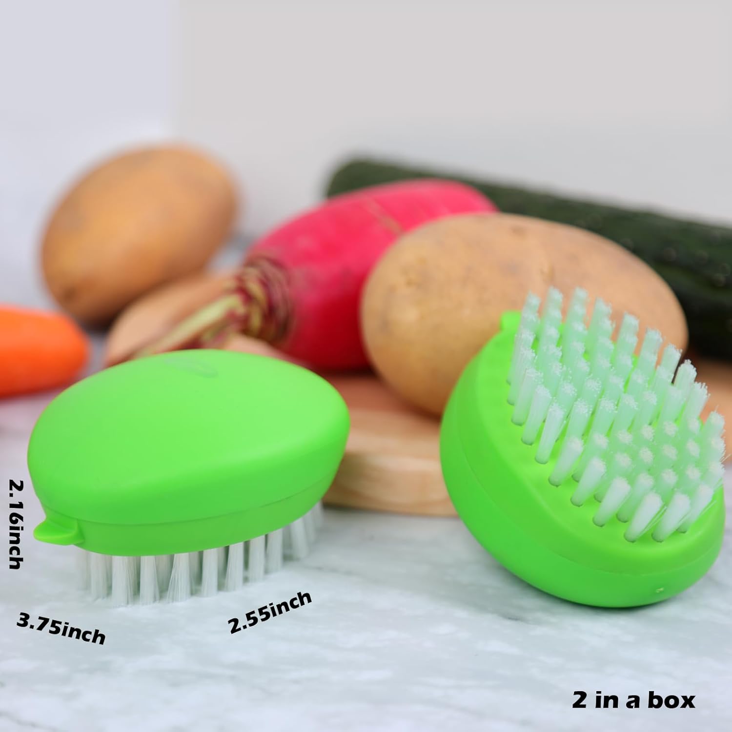 2pcs Vegetable Brush with Non-Slip Grip and Dots Remover