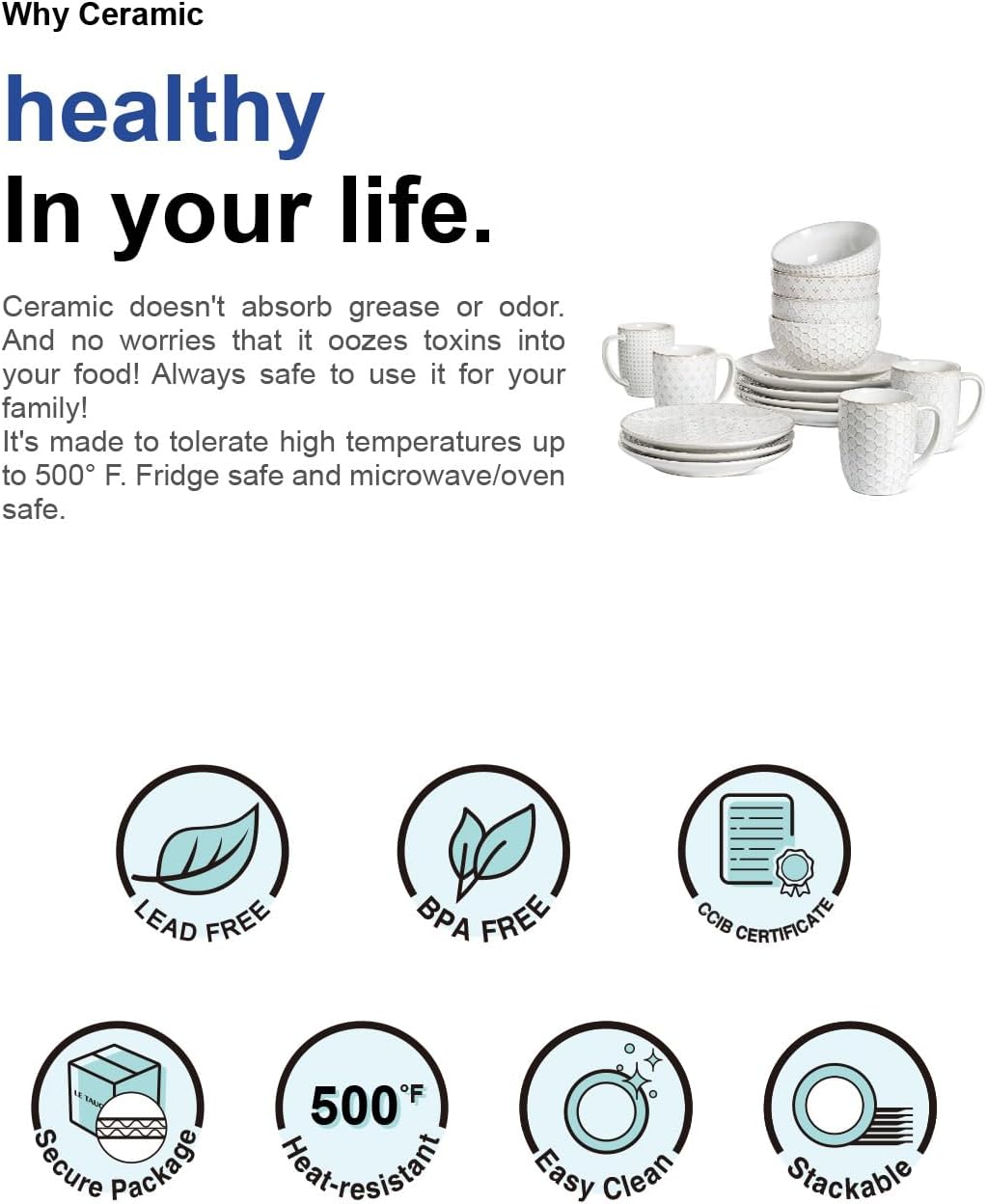LE TAUCI 16 Piece Dinnerware Set Arctic White