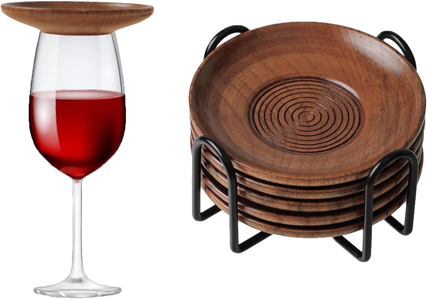Solid Wood Wine Glass Deli Topper with Coaster Holder 5pcs