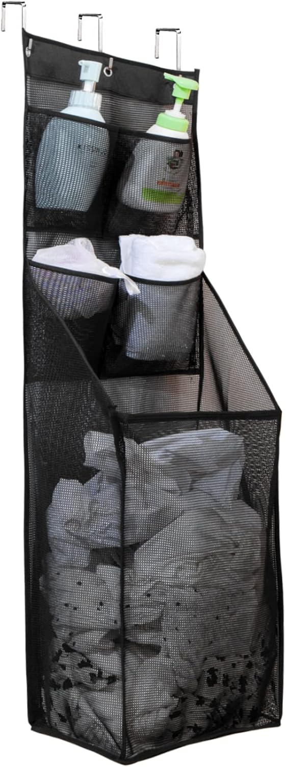 ALYER Multifunctional Door Laundry Basket with 3 Hooks and Zipper Black