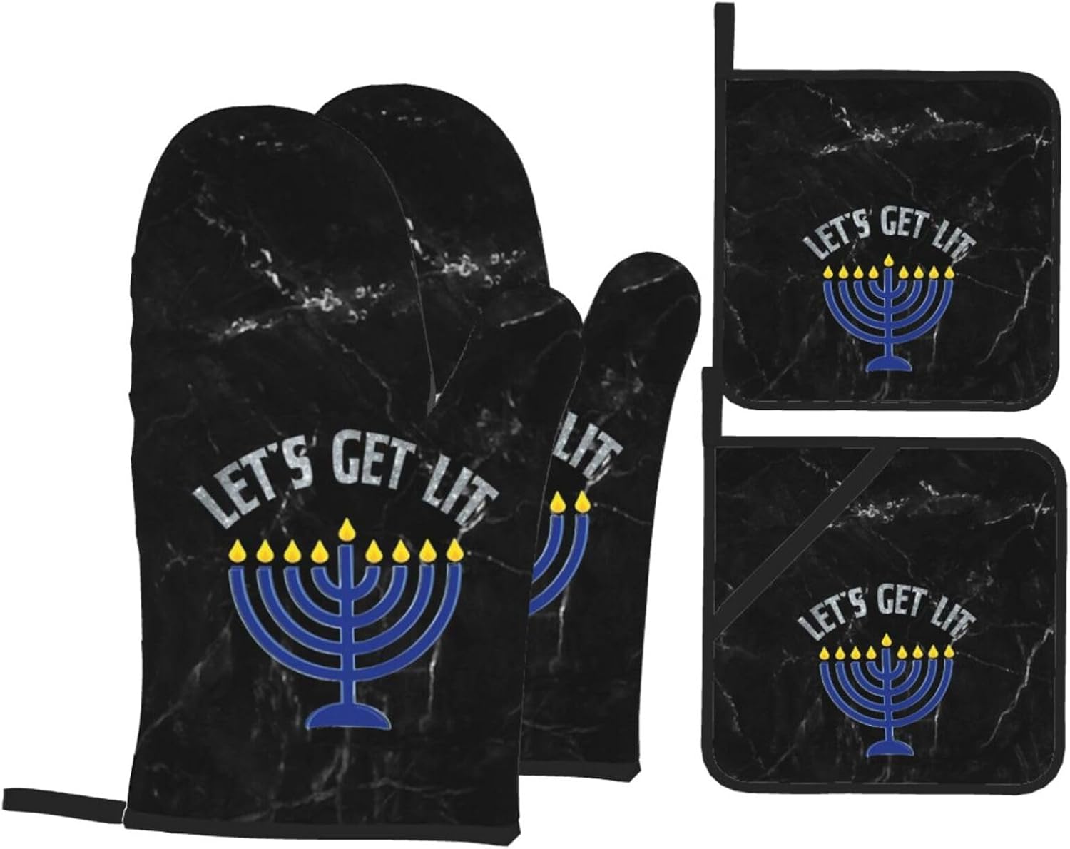 Happy Hanukkah Oven Mitts and Pot Holders Set 4 PCS