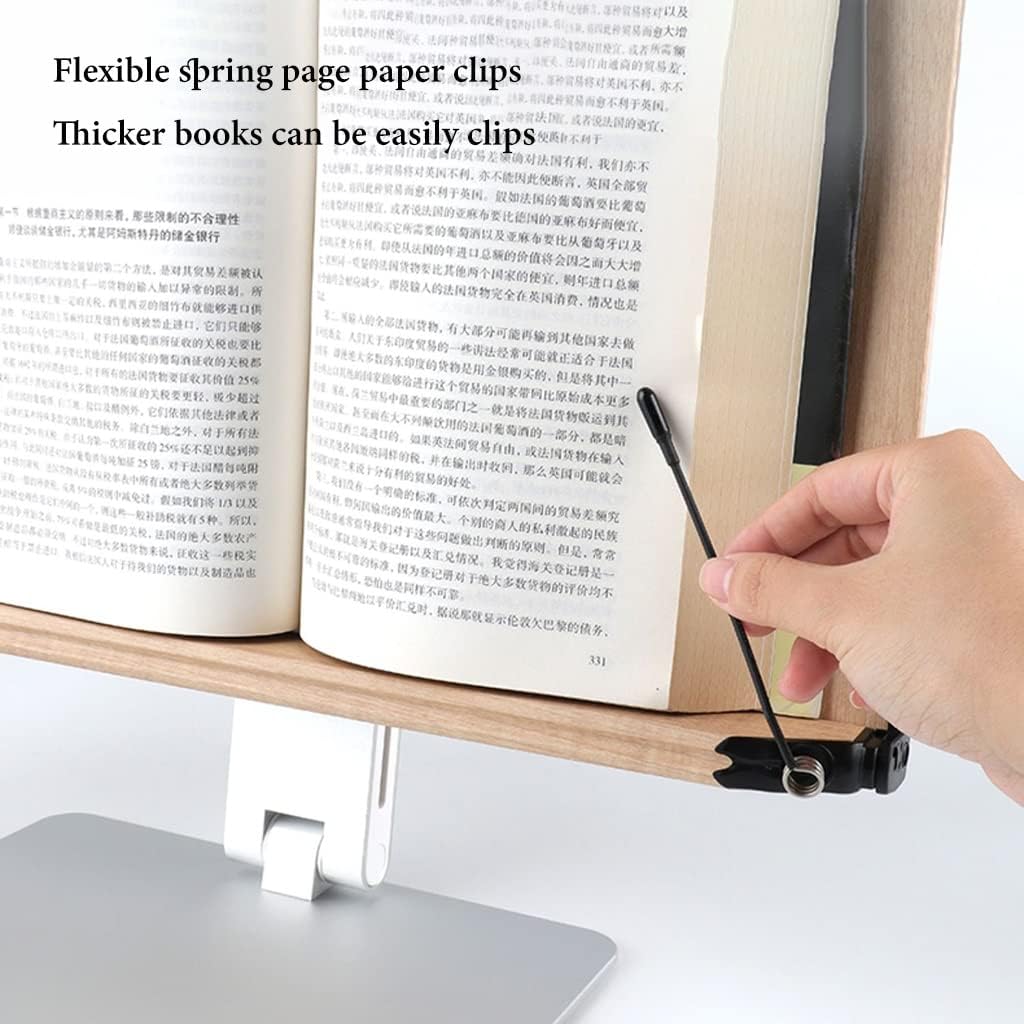 Adjustable Book Stand for Reading Hands-Free Cookbook Holder with Paper Clip