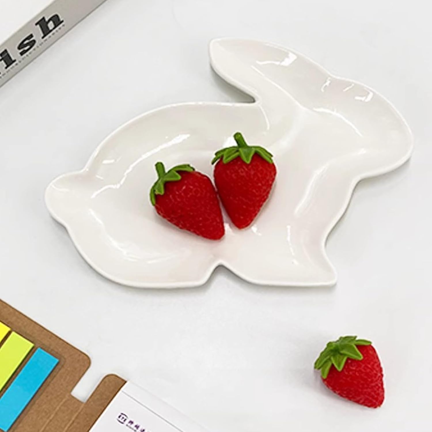BinaryABC Bunny Rabbit Dinner Plates Easter Serving Dish Plate with Cute Design White