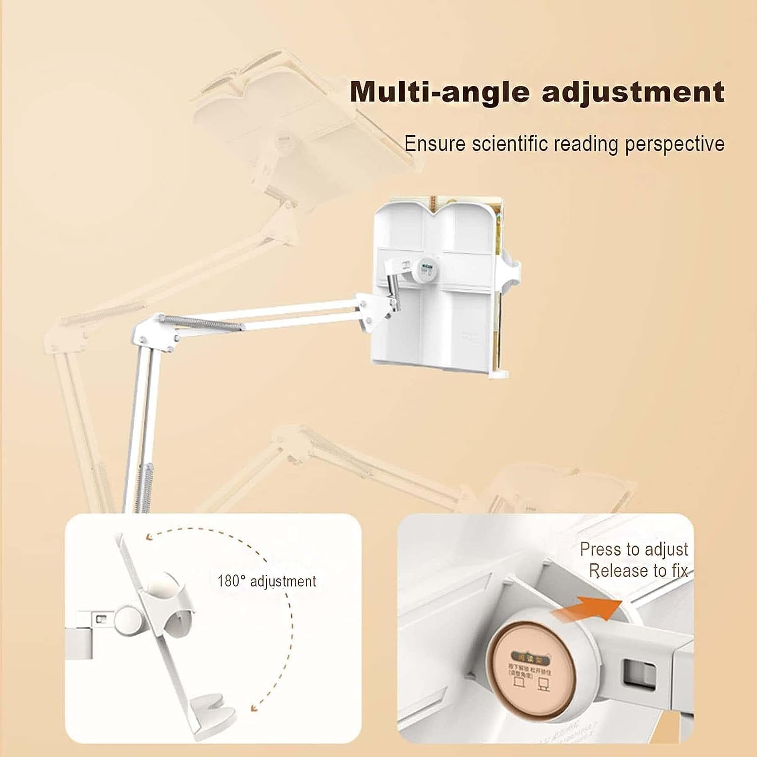 Adjustable Book Holder for Hands Free Reading Foldable and Swivel