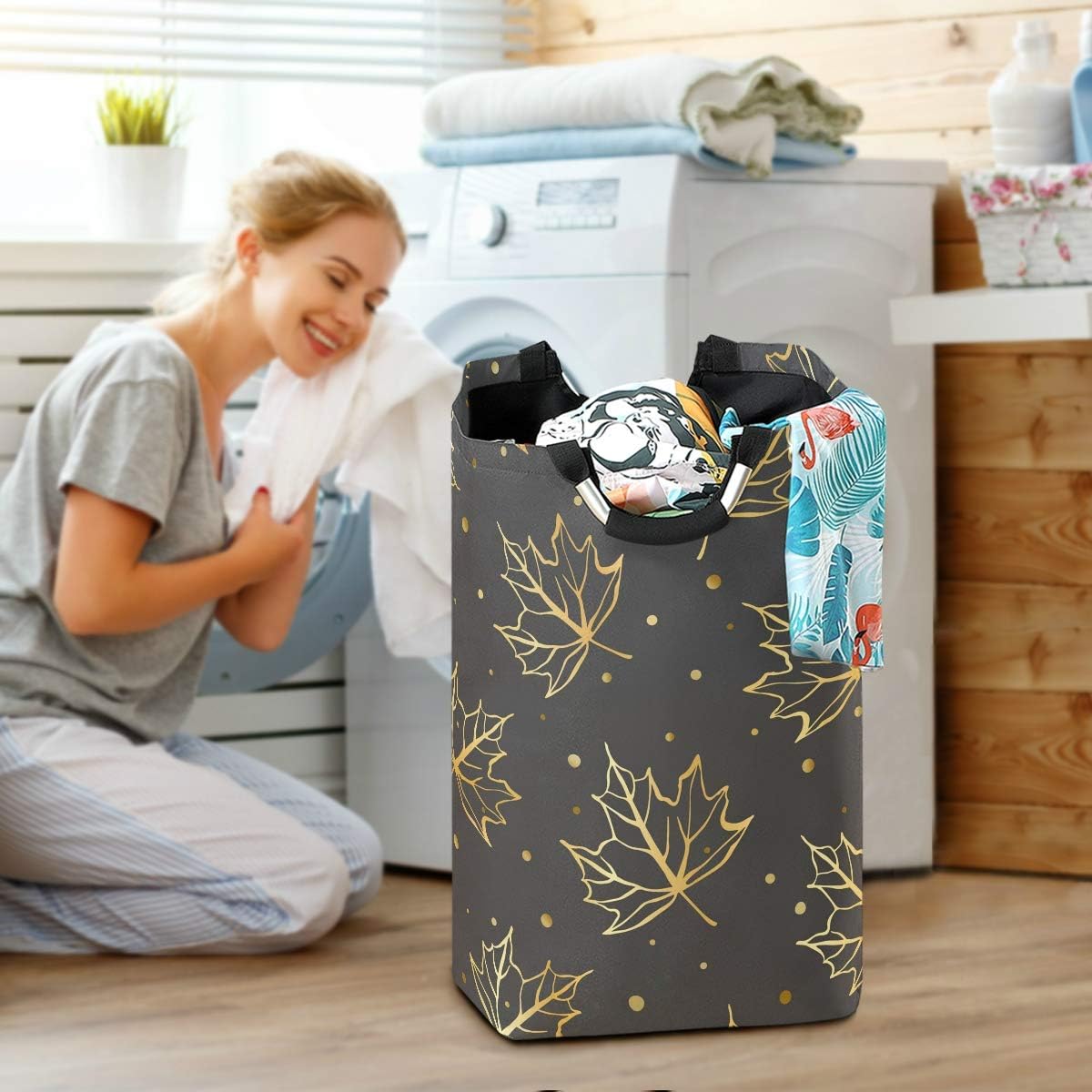 Susiyo Gold Falling Leaves Laundry Basket Foldable