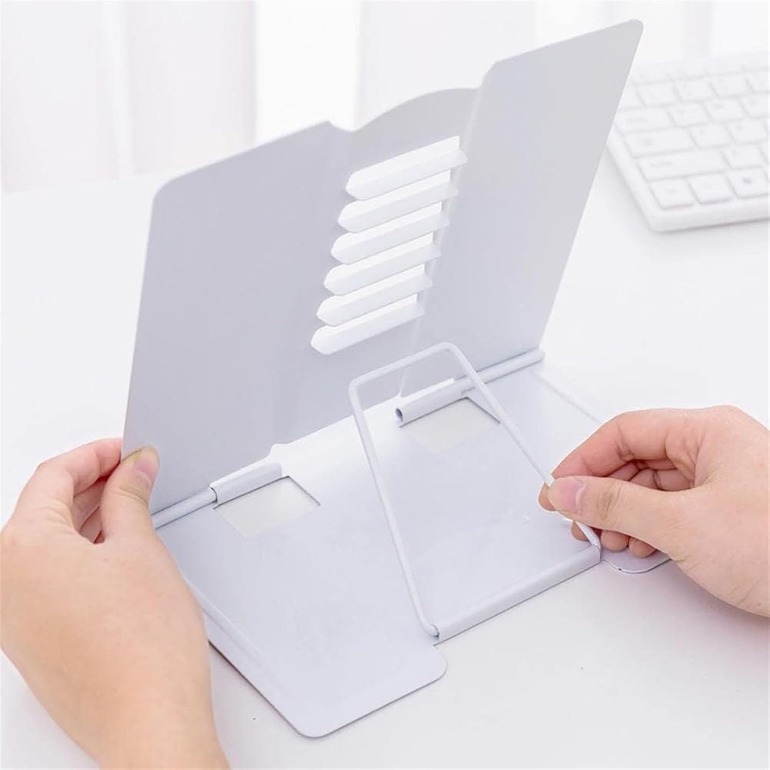 Adjustable Folding Metal Book Stand for Reading and Cooking Recipes
