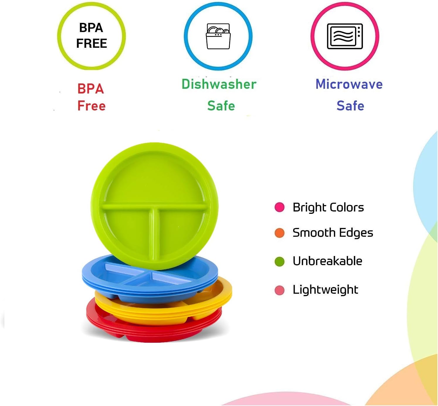 PLASKIDY 3-Compartment Kids Plates Set of 12