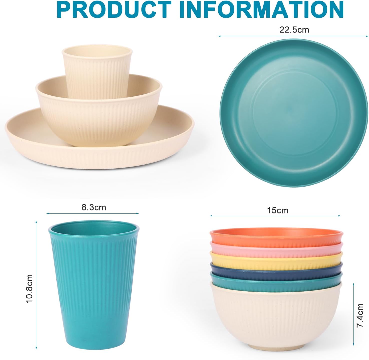 18pcs Wheat Straw Dinnerware Set with Macron Colors