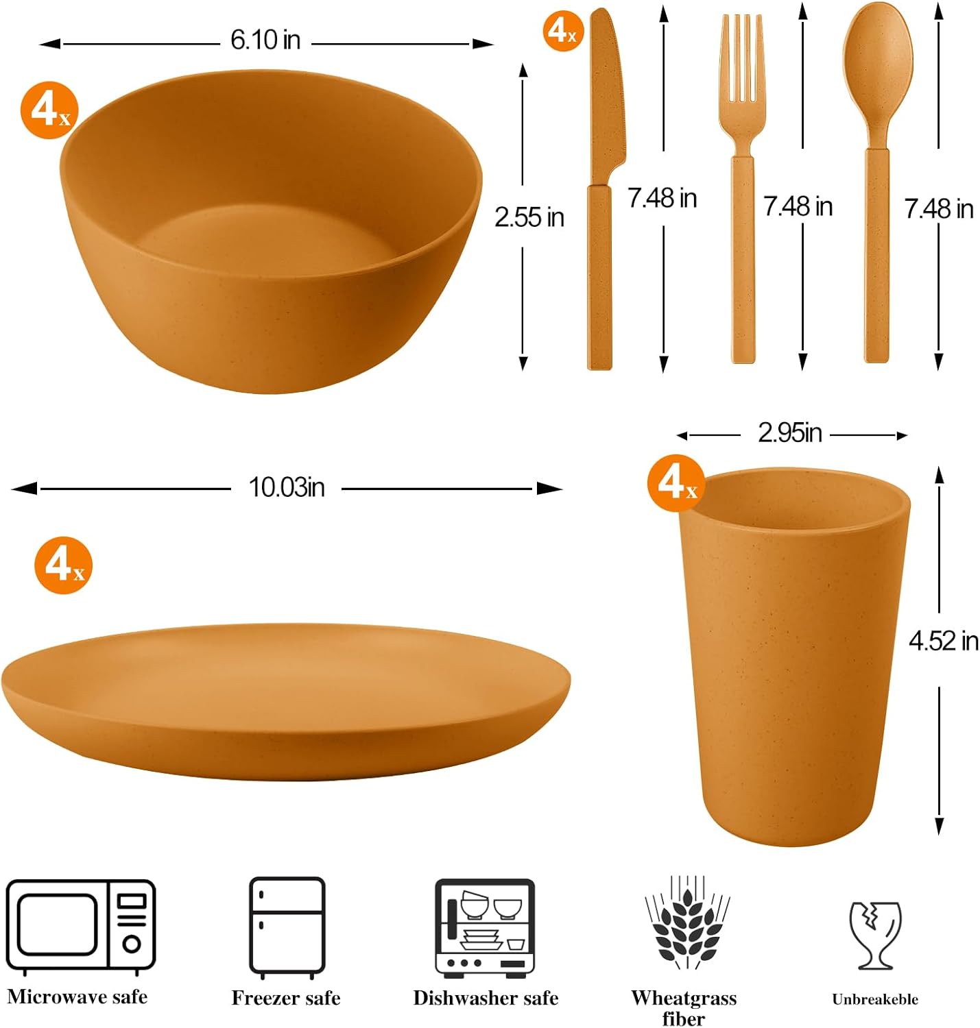 24PCS Wheat Straw Dinnerware Set for 4 - Microwave Dishwasher Safe