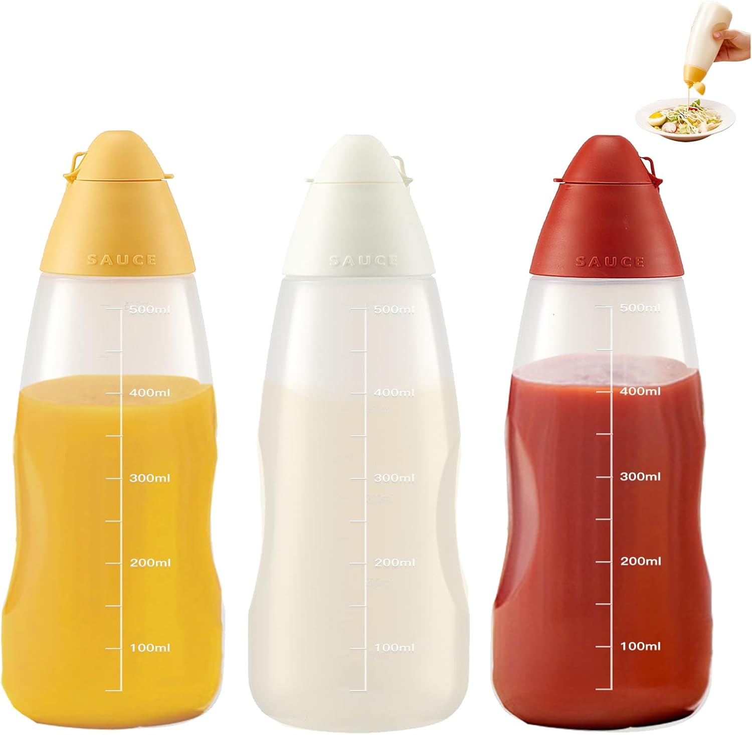 ORIJOYNA 18 oz Condiment Squeeze Bottles 3-Pack