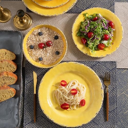 ZAROCRUS 12-Piece Rustic Melamine Dinnerware Set - Yellow