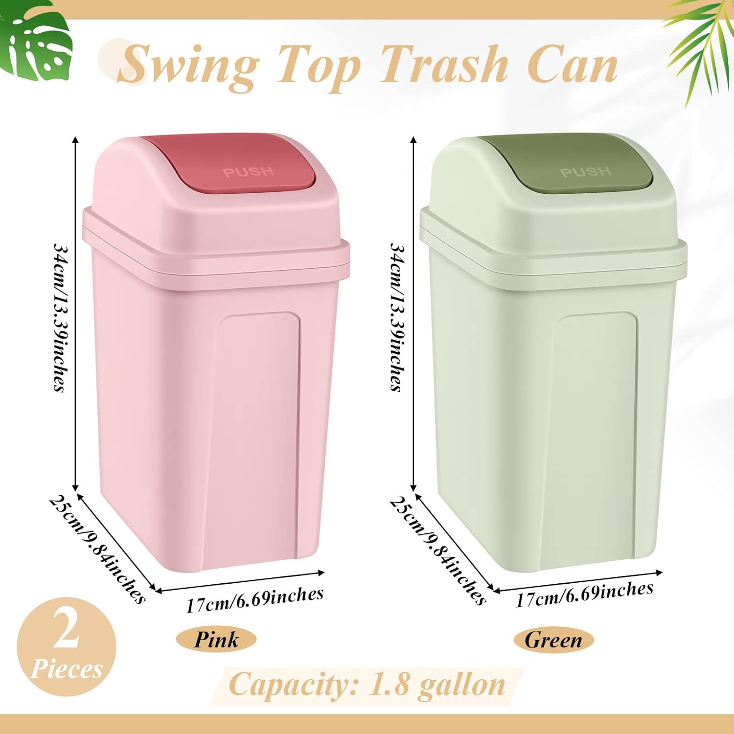 Sumind 2 Pcs Bathroom Trash Can with Swing Lid