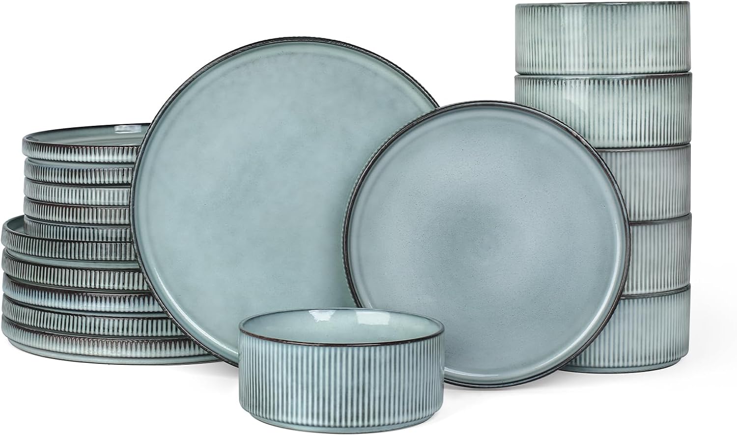 Famiware Smoky Blue Dinnerware Set for 6 18-Piece Stoneware