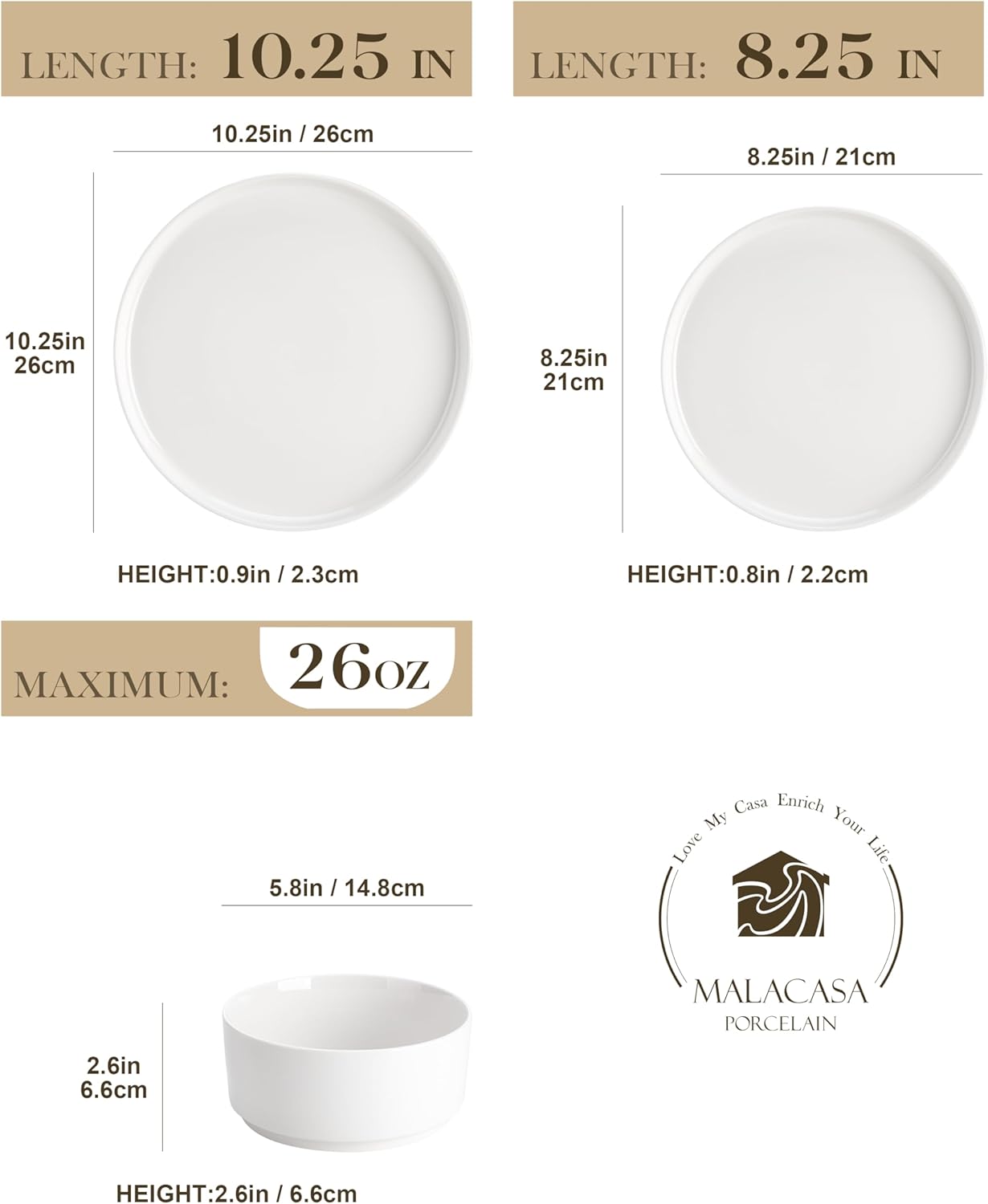 MALACASA 18Pcs LEAD-FREE Dinnerware Set for 6