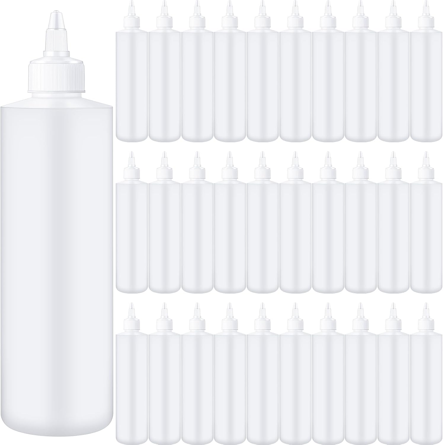 Irenare 30-Pack 16 oz White Condiment Squeeze Bottles with Twist Top Cap