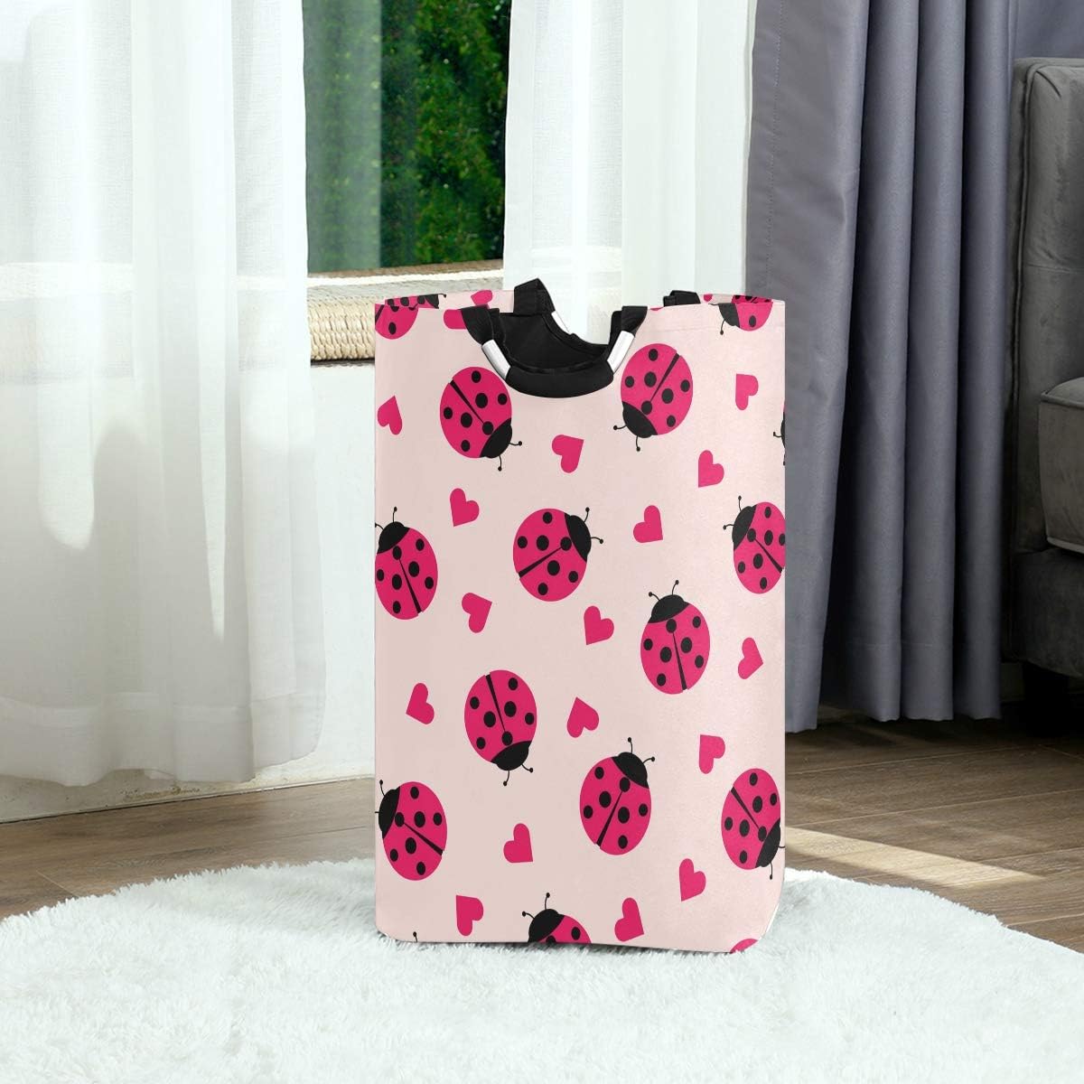 MOYYO Foldable Laundry Basket with Handles and Unique Ladybug Design 1