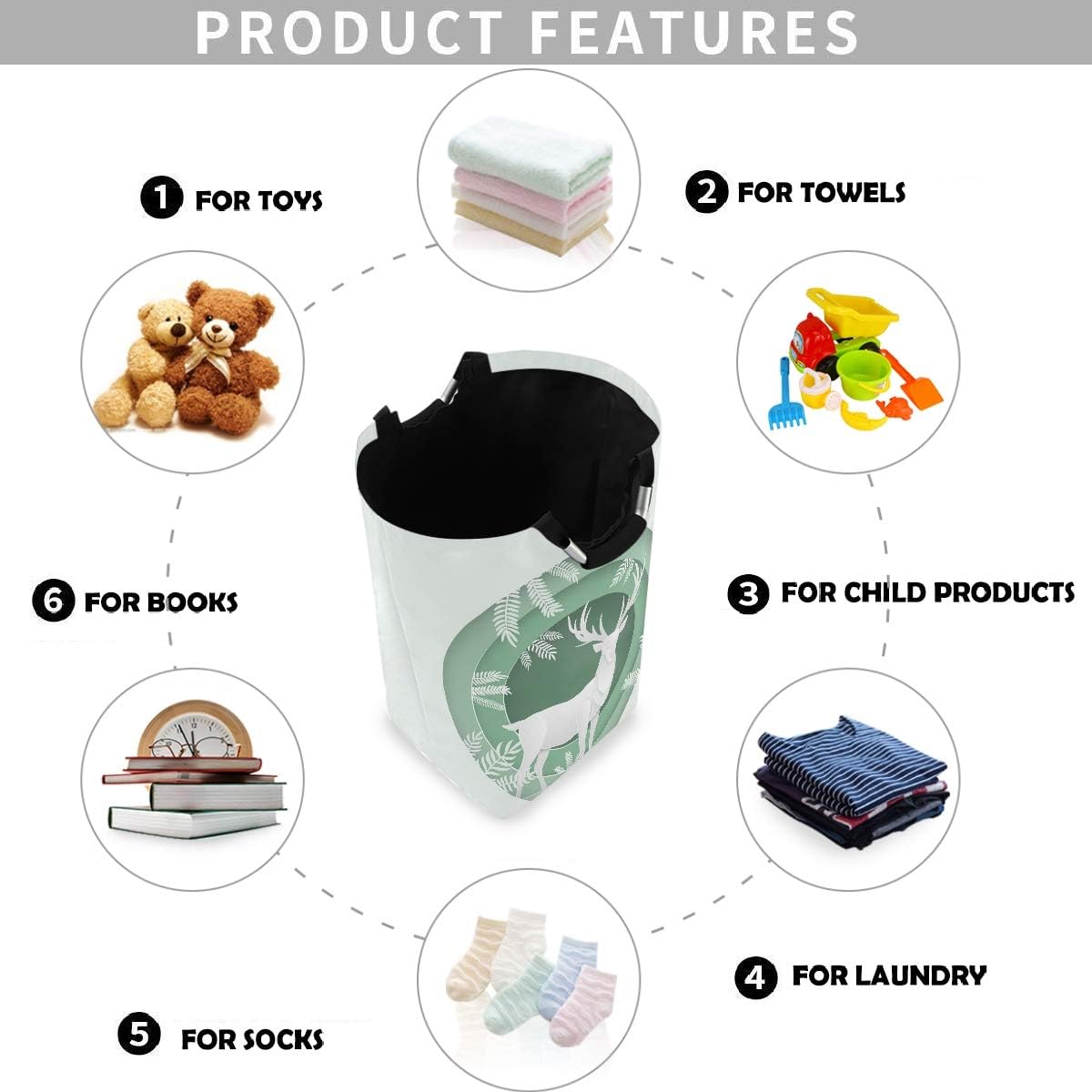visesunny Collapsible Reindeer Laundry Basket with Handle