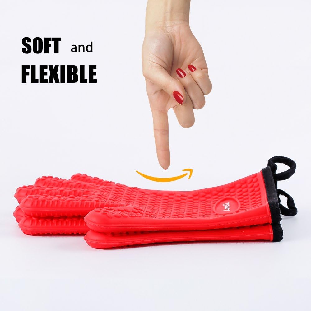 Loveuing Kitchen Oven Gloves - Heat Resistant Waterproof Non-Slip 5 Fingers