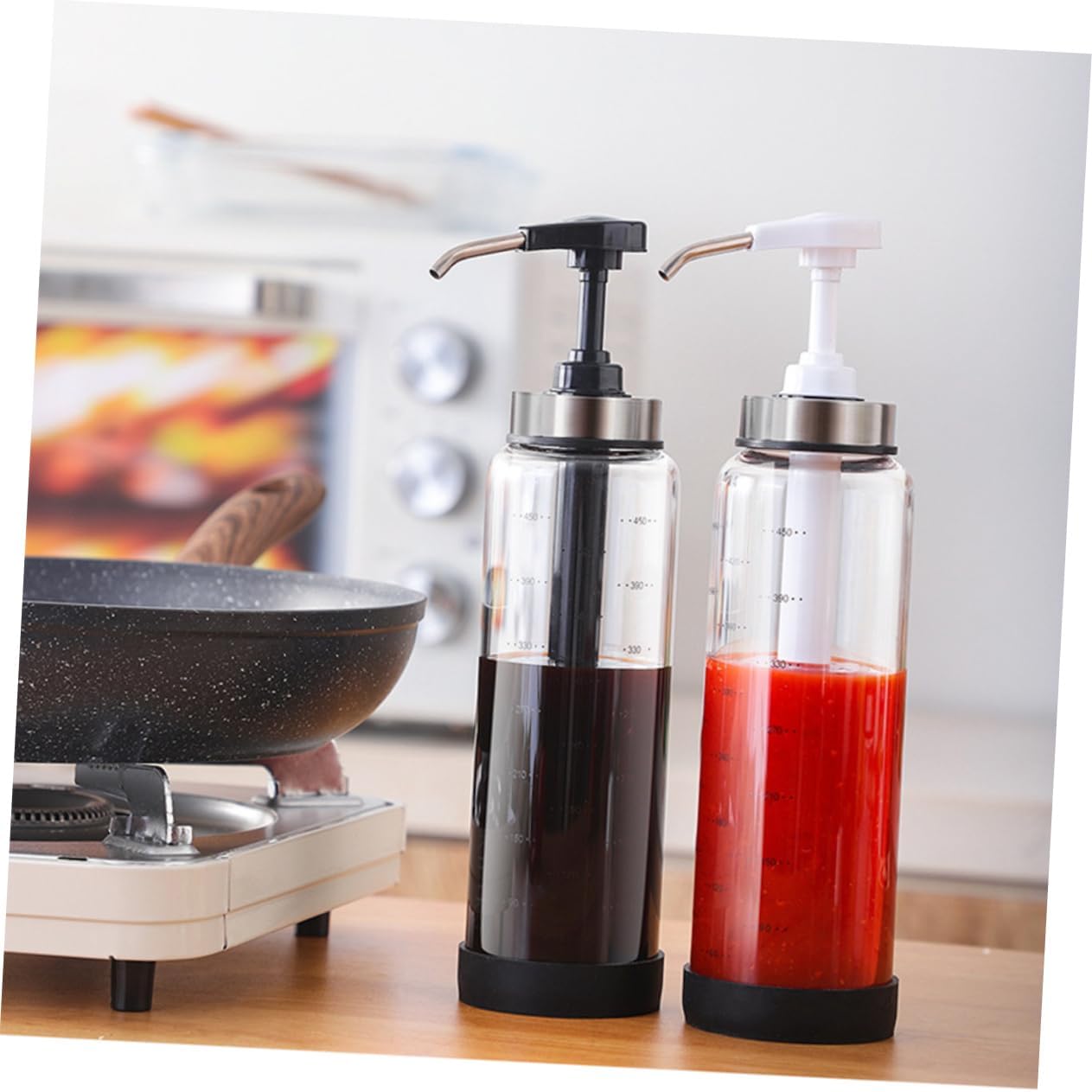 500ml Glass Stainless Steel Squeeze Sauce Bottle