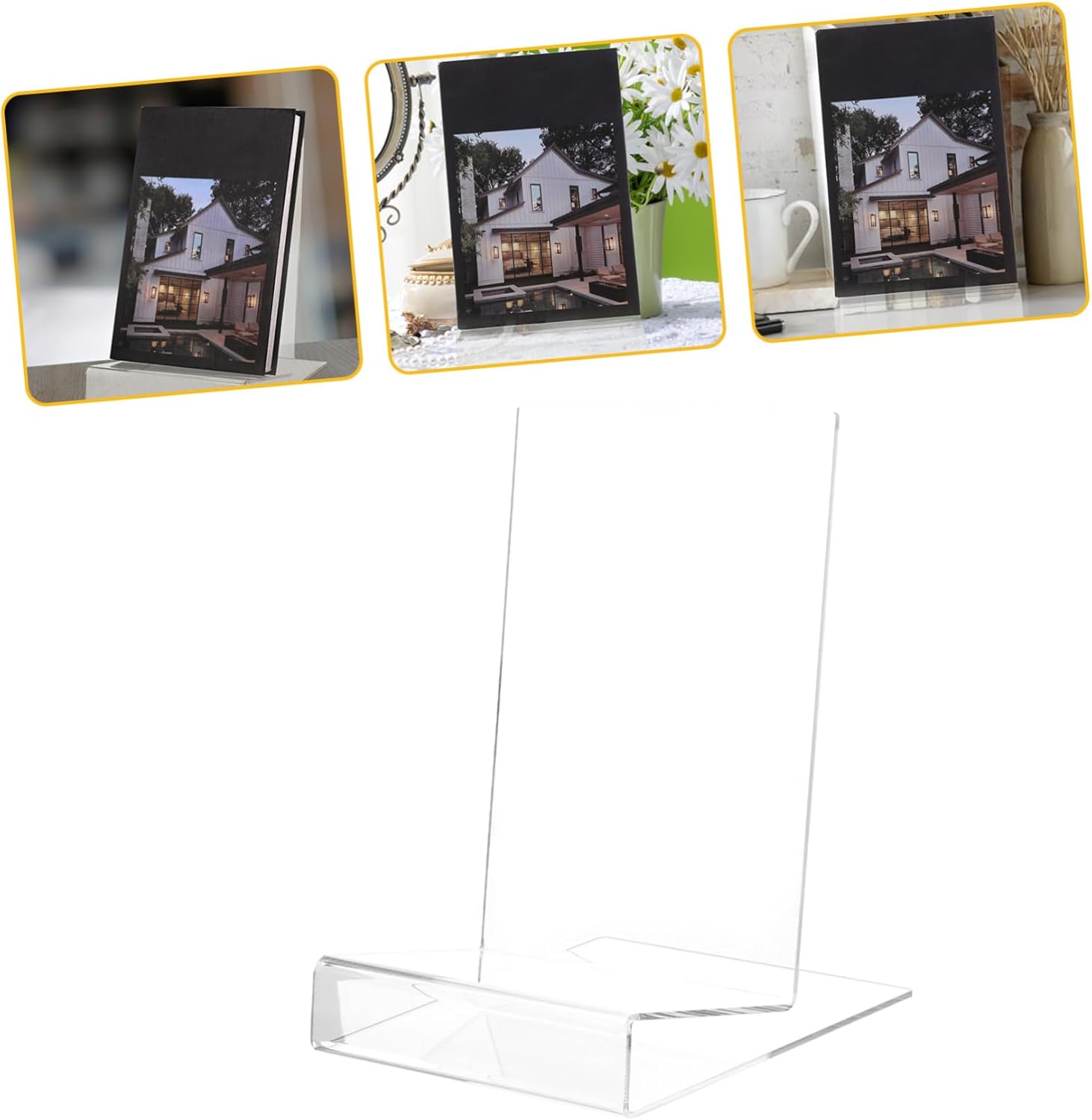 SEWACC Acrylic Book Display Stand Transparent L-Shaped Cookbook Holder