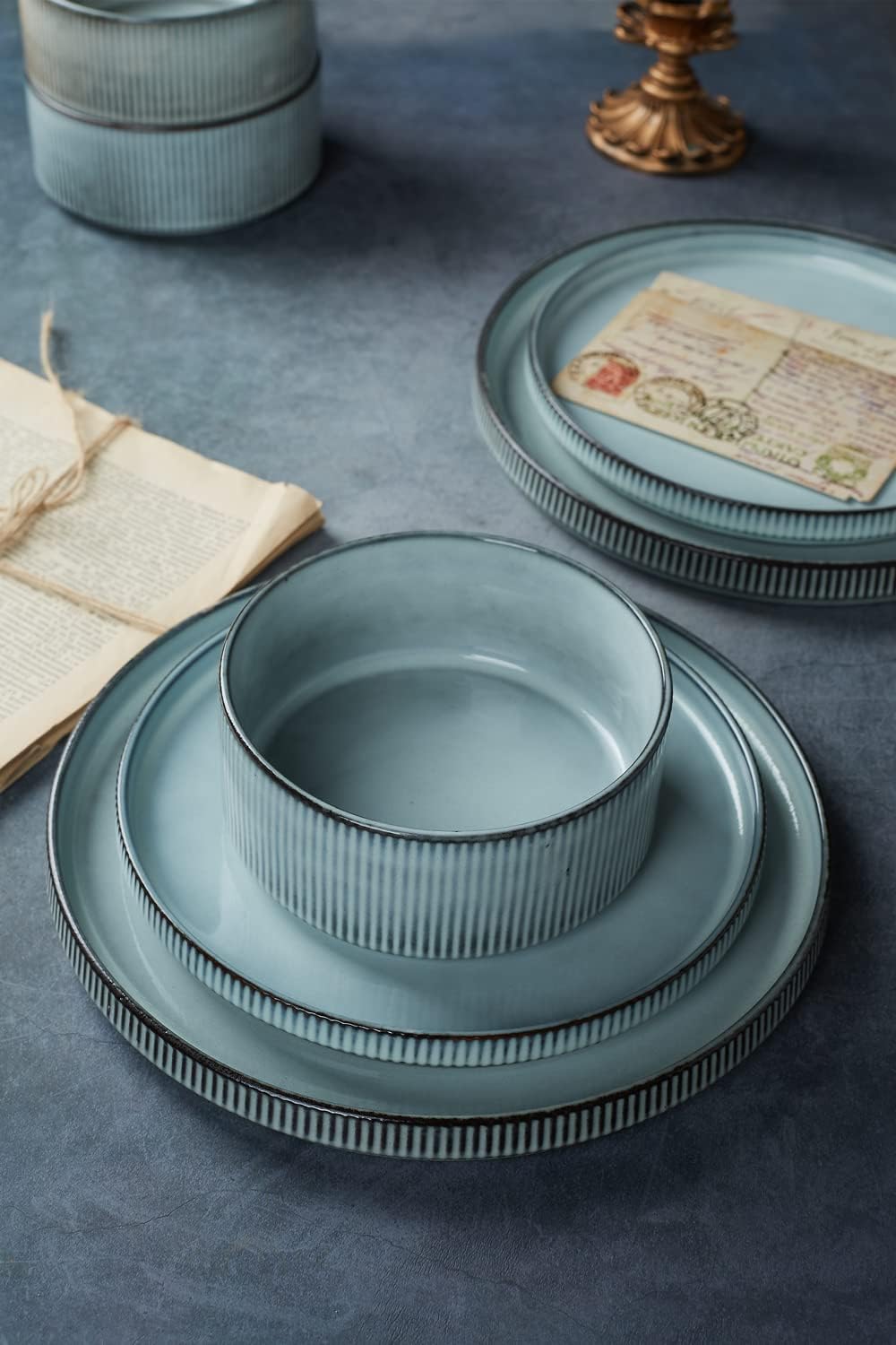 Famiware Smoky Blue Dinnerware Set for 6 18-Piece Stoneware