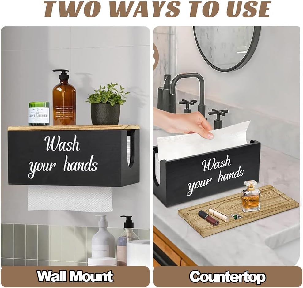 Wood Paper Towel Dispenser Wall Mount with Lid 1