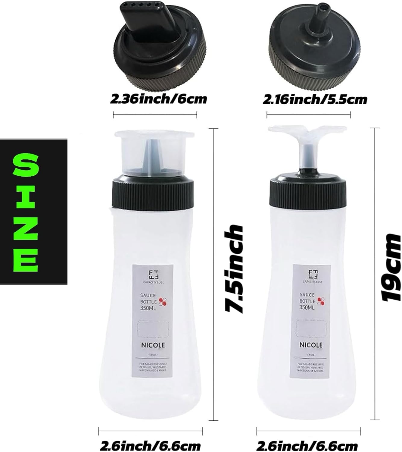 2 Packs 12-Ounce Salad Ketchup Squeeze Bottles with Black Design