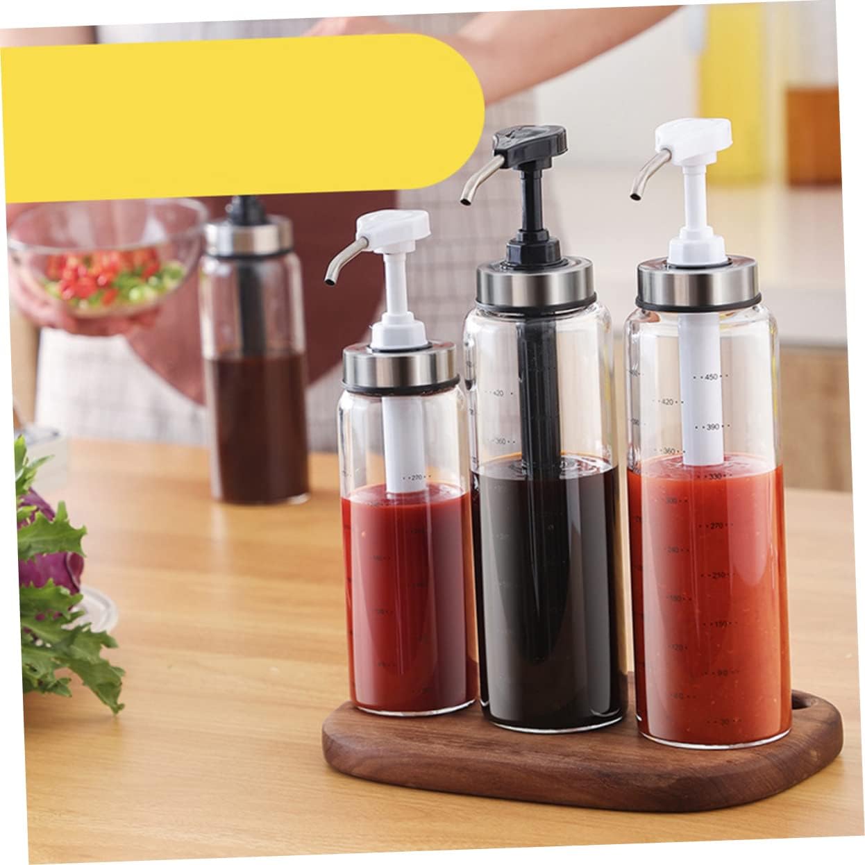 500ml Glass Stainless Steel Squeeze Sauce Bottle