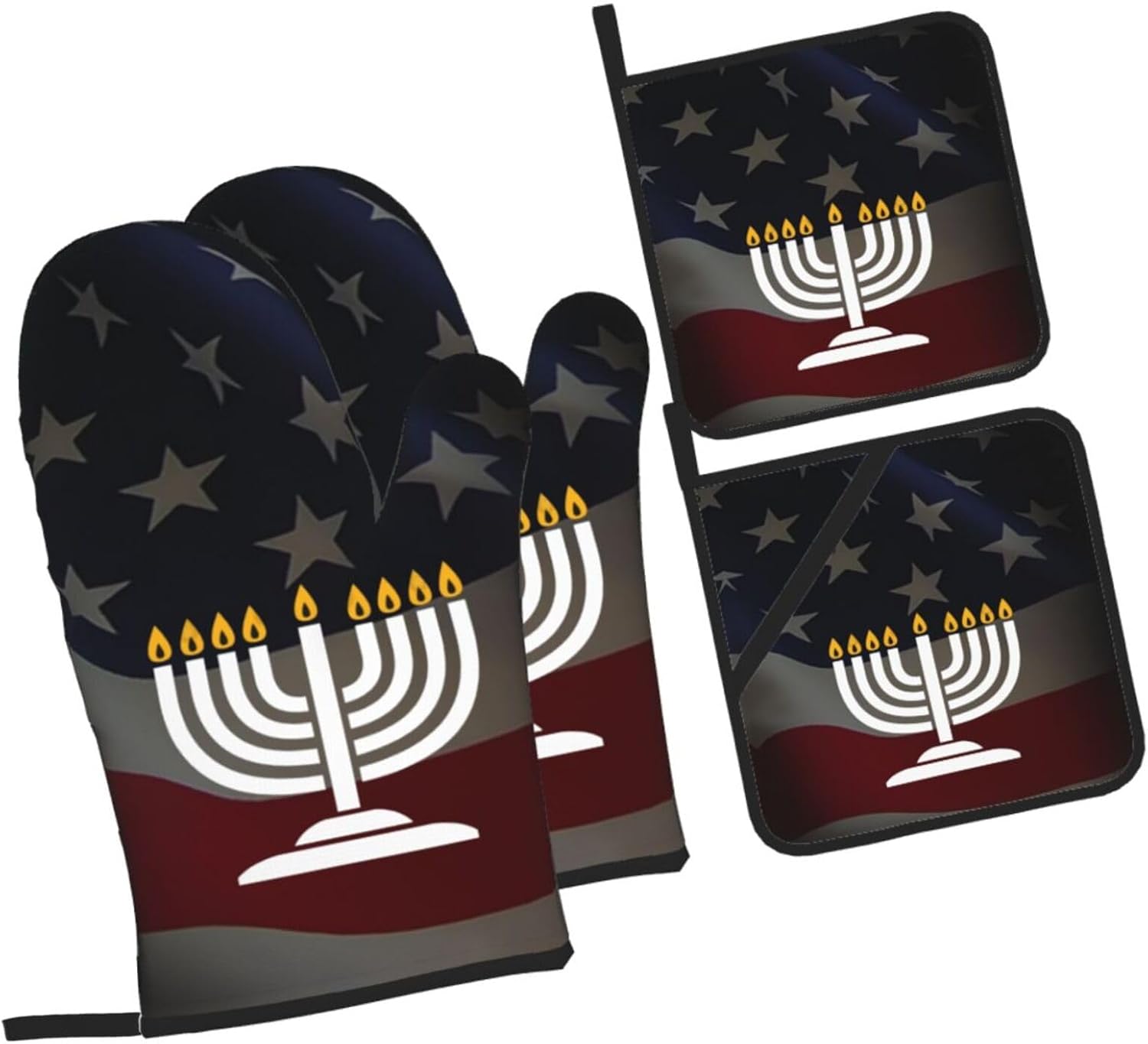 Happy Hanukkah Oven Mitts and Pot Holders Set 4 PCS 1
