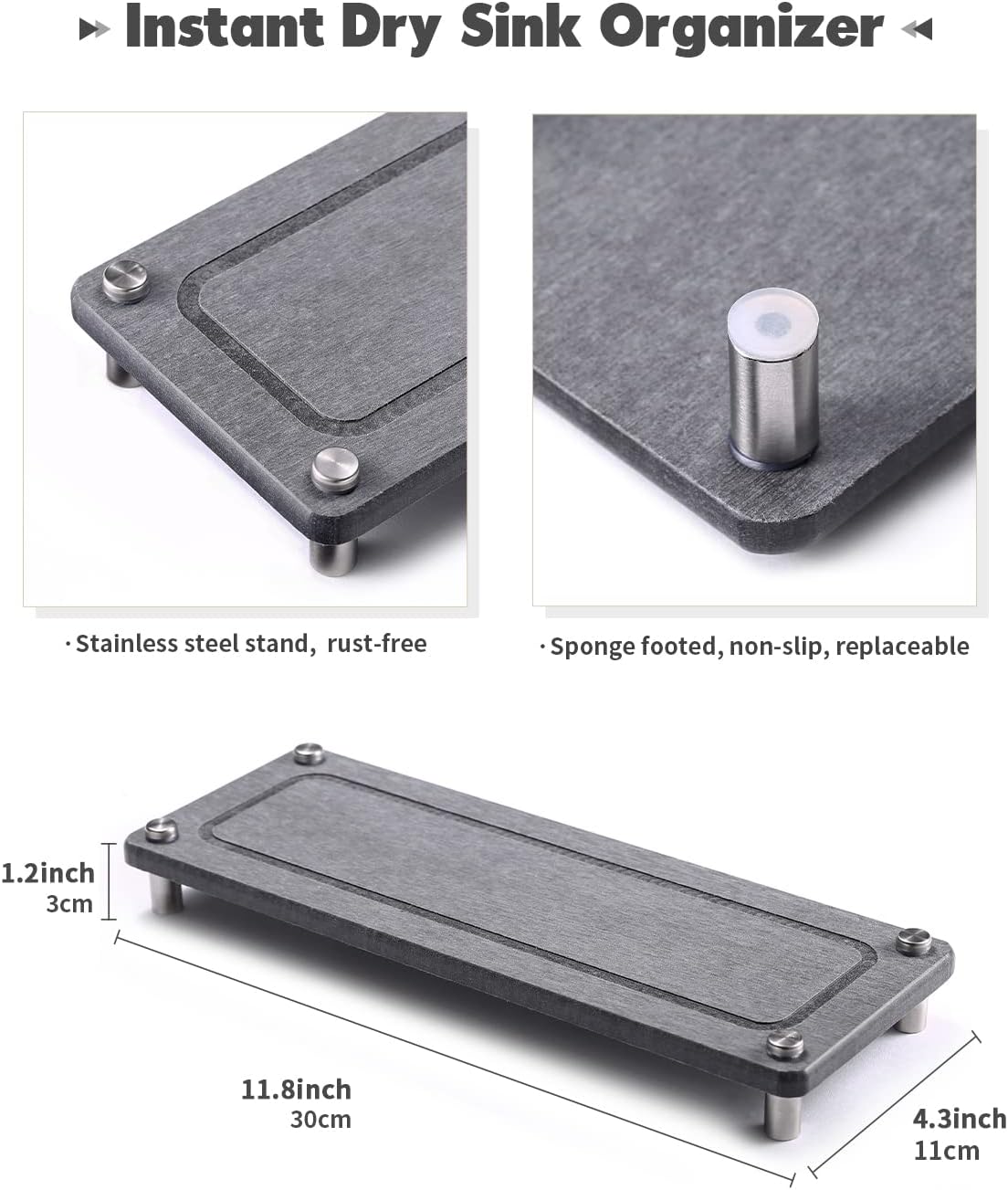 Johamoo Quick Dry Stone Sink Tray - Grey