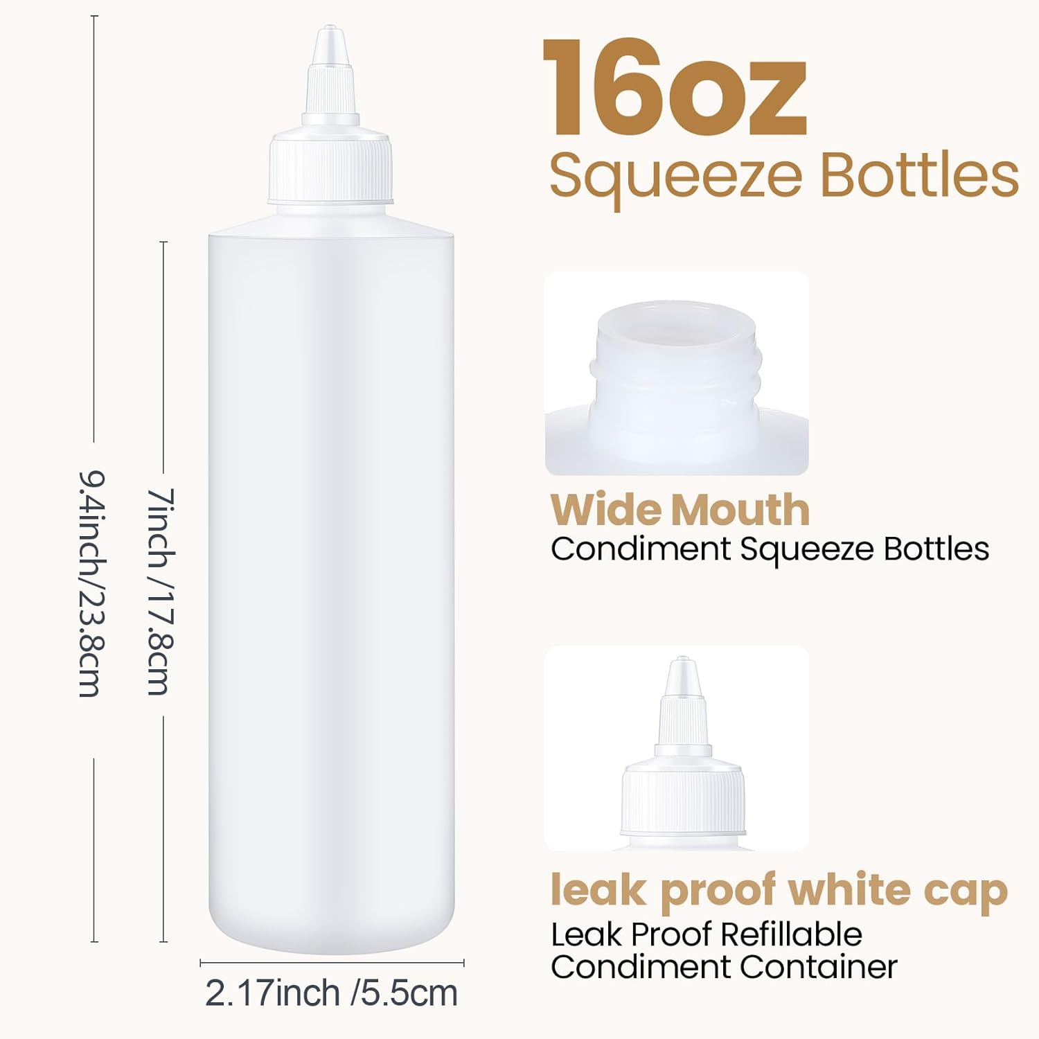 Irenare 30-Pack 16 oz White Condiment Squeeze Bottles with Twist Top Cap