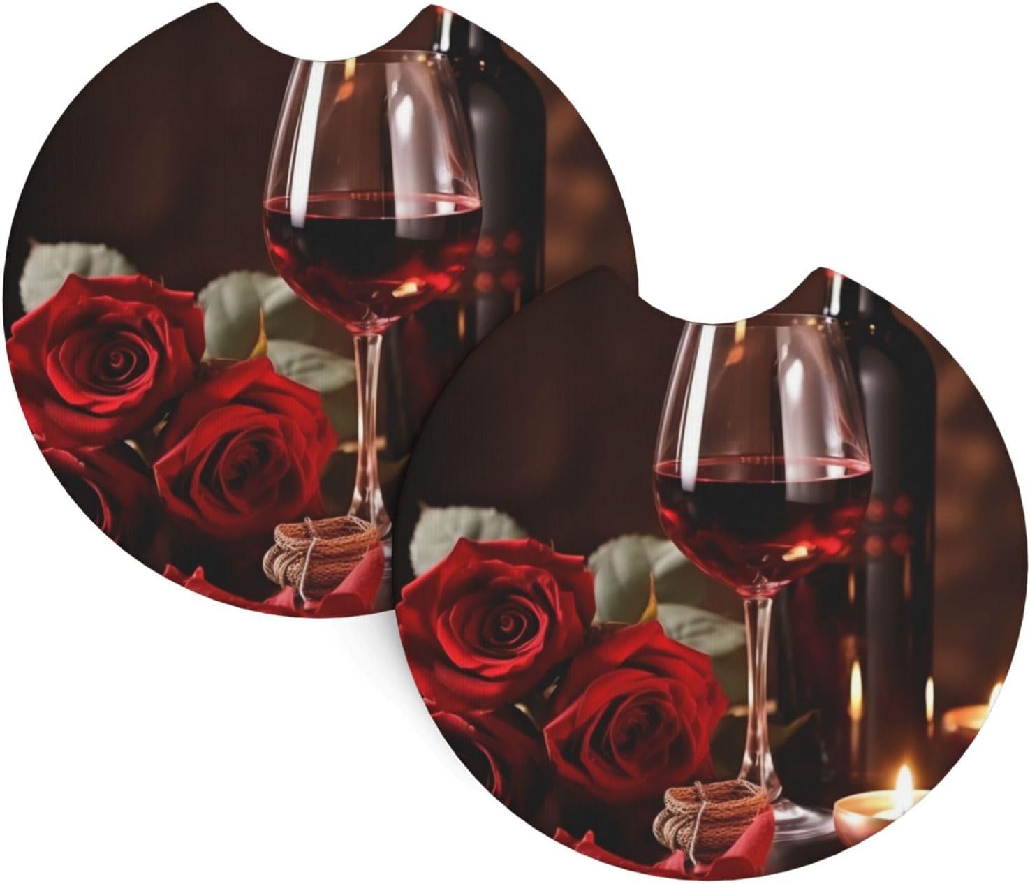 AmAzwi Red Wine Rose Coasters - 2 Pcs Car Cup Holder