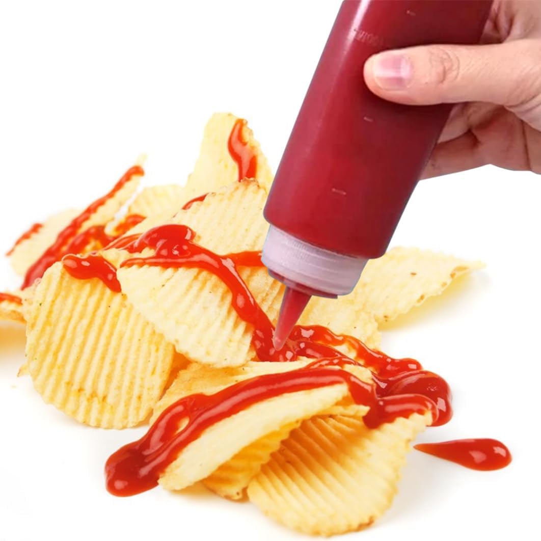 XUEYEGONGJI 240ml Plastic Condiment Squeeze Bottles 4PCS with Tip Caps