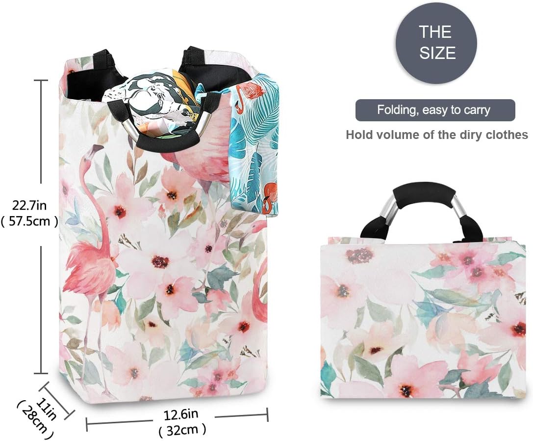 Susiyo Foldable Laundry Hamper with Handles and Floral Flamingo Design