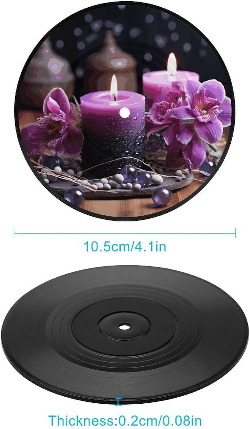 VFKLT Purple Flower Candle Record Coasters