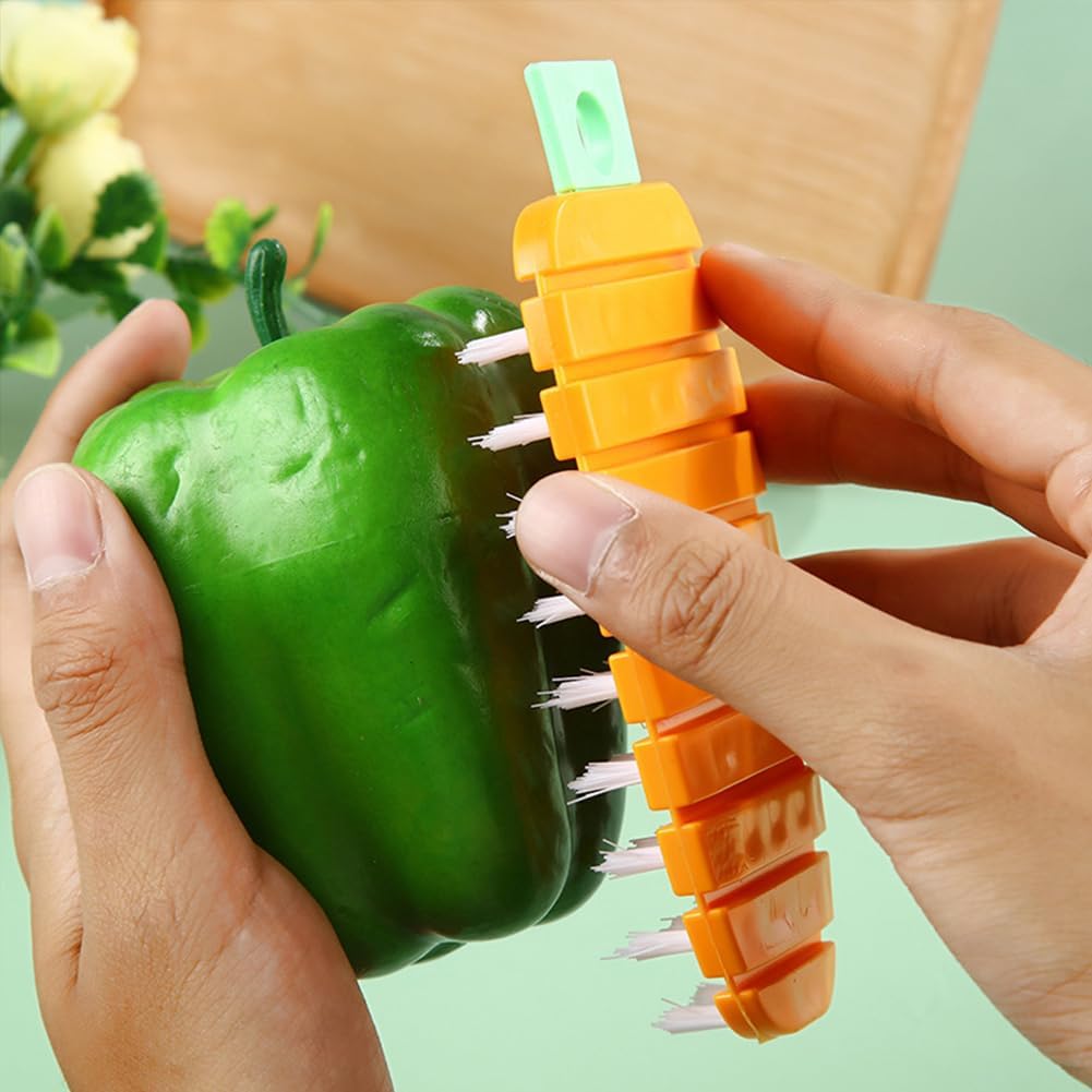 4 Pack Vegetable Brush Set with Bendable Segments and Fruit Peeler