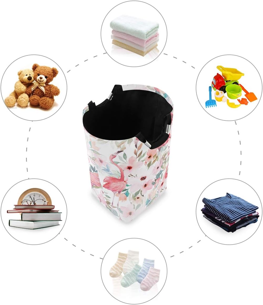 Susiyo Foldable Laundry Hamper with Handles and Floral Flamingo Design