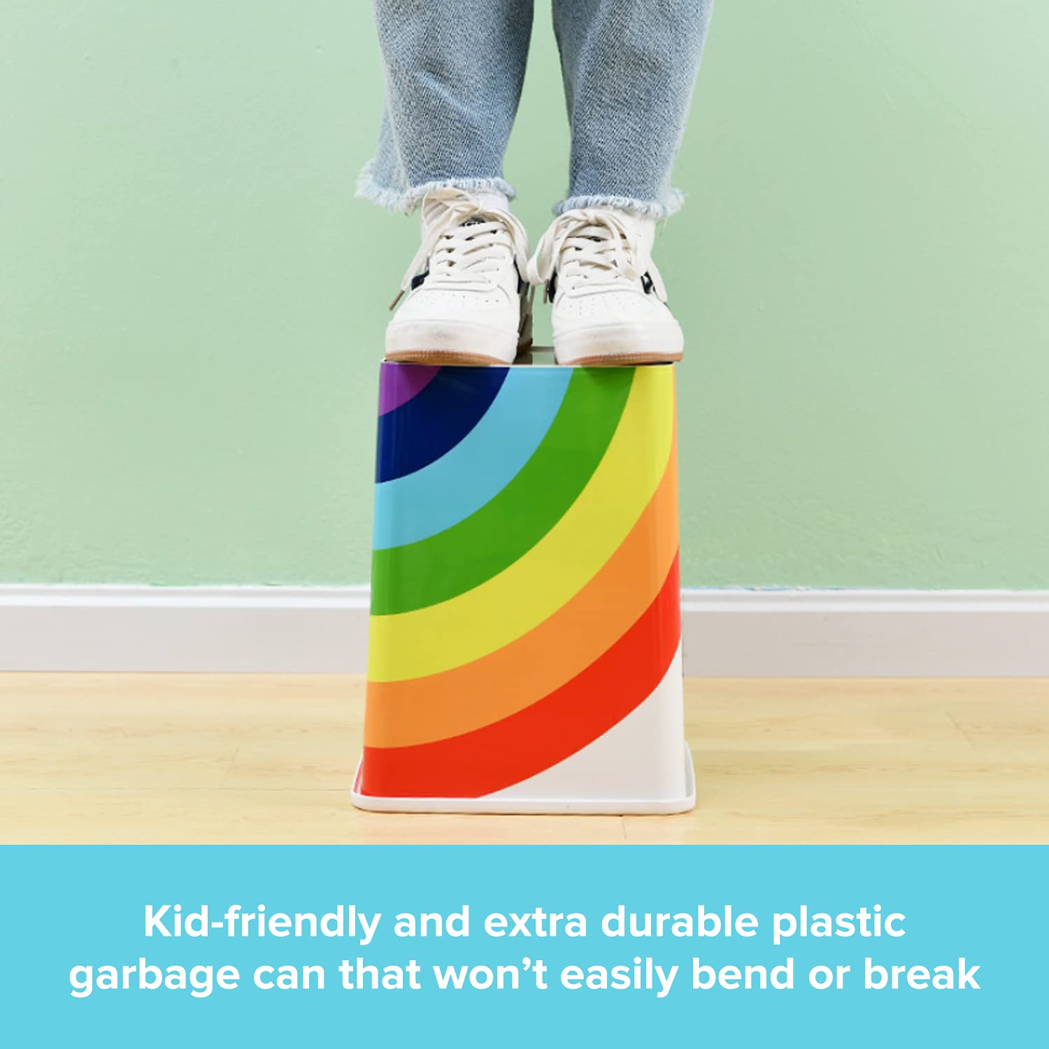 Rainbow Trash Can for Kids Room with Swing Top Lid