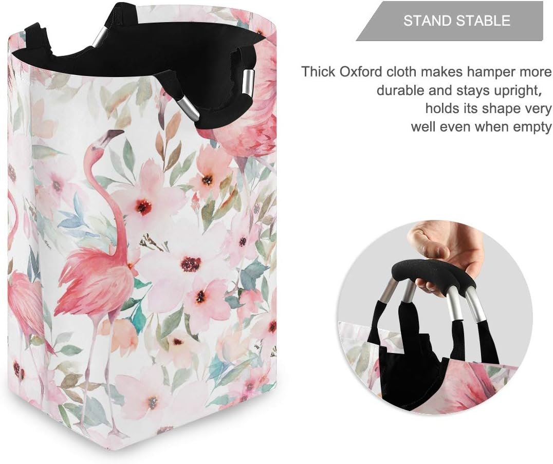 Susiyo Foldable Laundry Hamper with Handles and Floral Flamingo Design