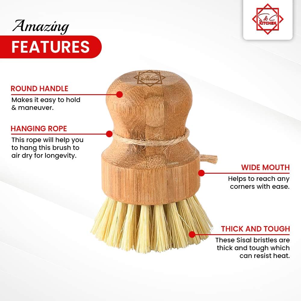S C Bamboo Dish Scrub Brush Set of 2
