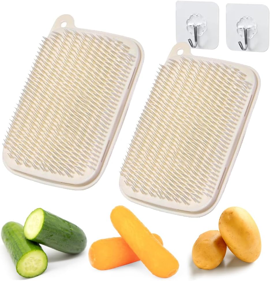 2 PCS Vegetable Brush with Hanging Hooks and Soft Bristles