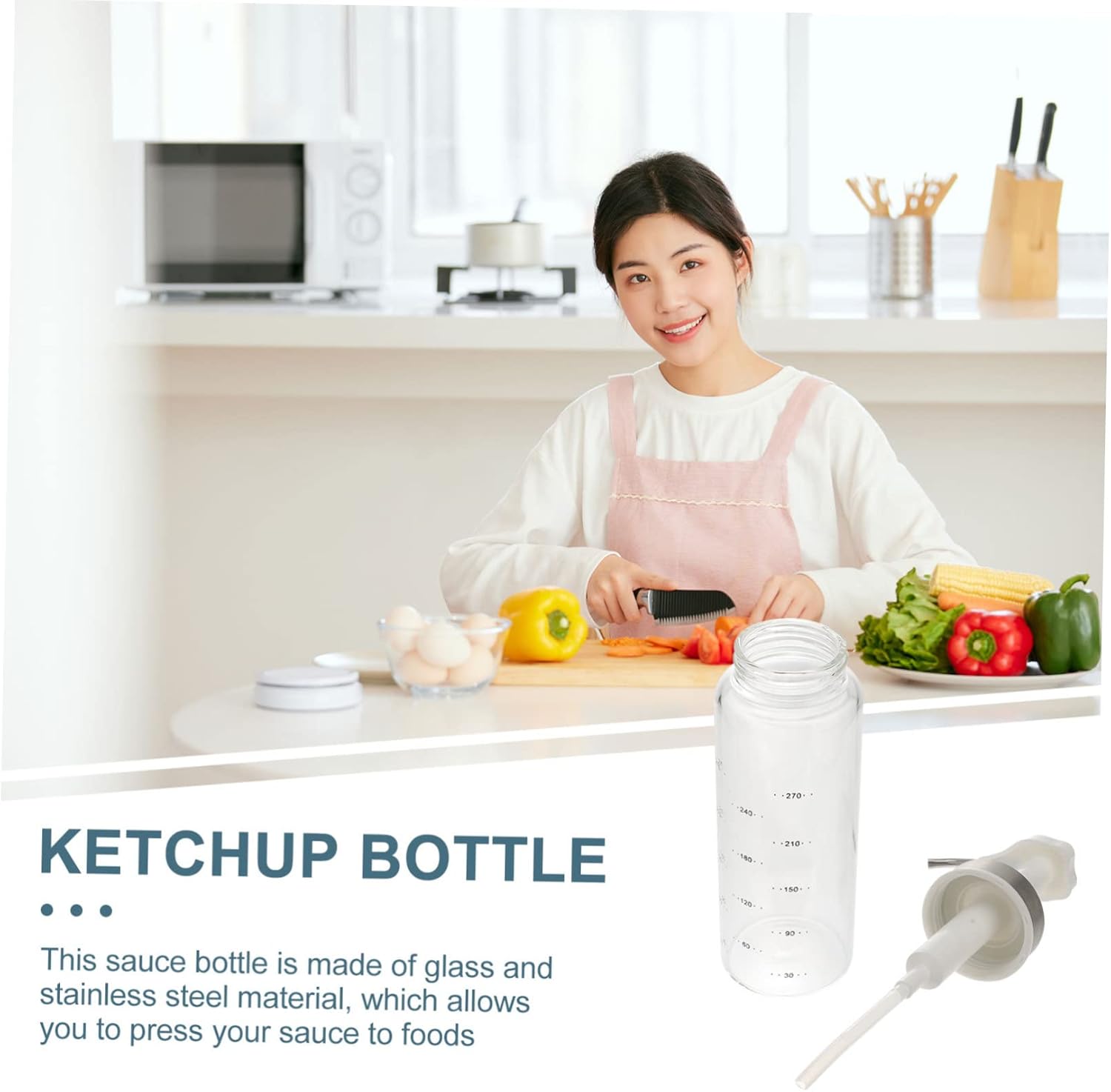KICHOUSE 300ml Glass Condiment Squeeze Bottle