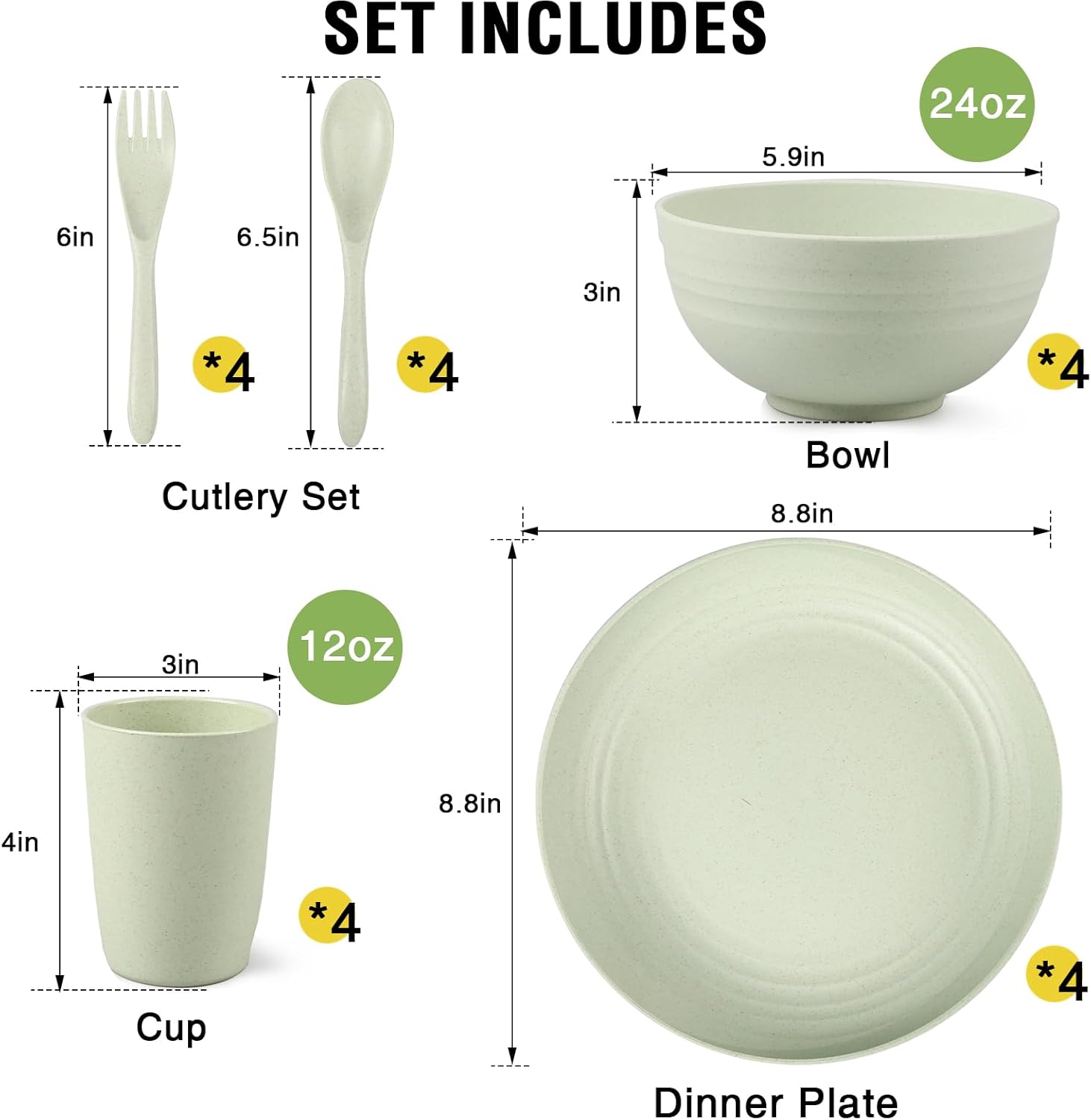 Shopwithgreen 20 PCS Wheat Straw Dinnerware Set for 4 1