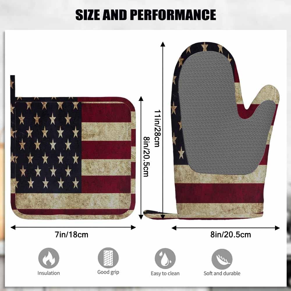 Mxocom Grunge USA Flag Oven Mitts and Pot Holders Set
