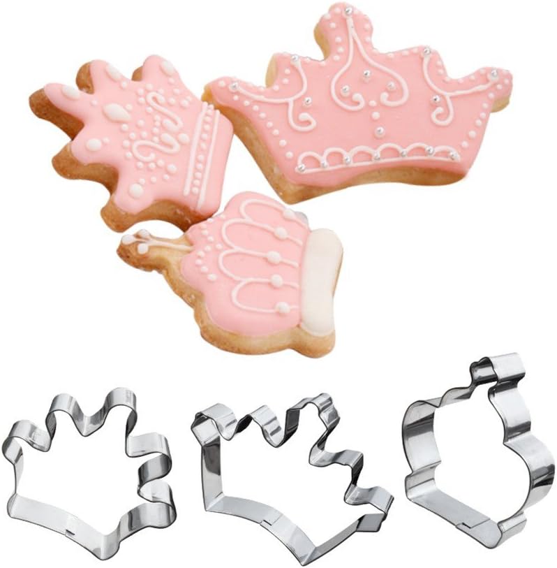 AK ART KITCHENWARE 3pcs Crown Cookie Cutter Set Stainless Steel Biscuit Tools